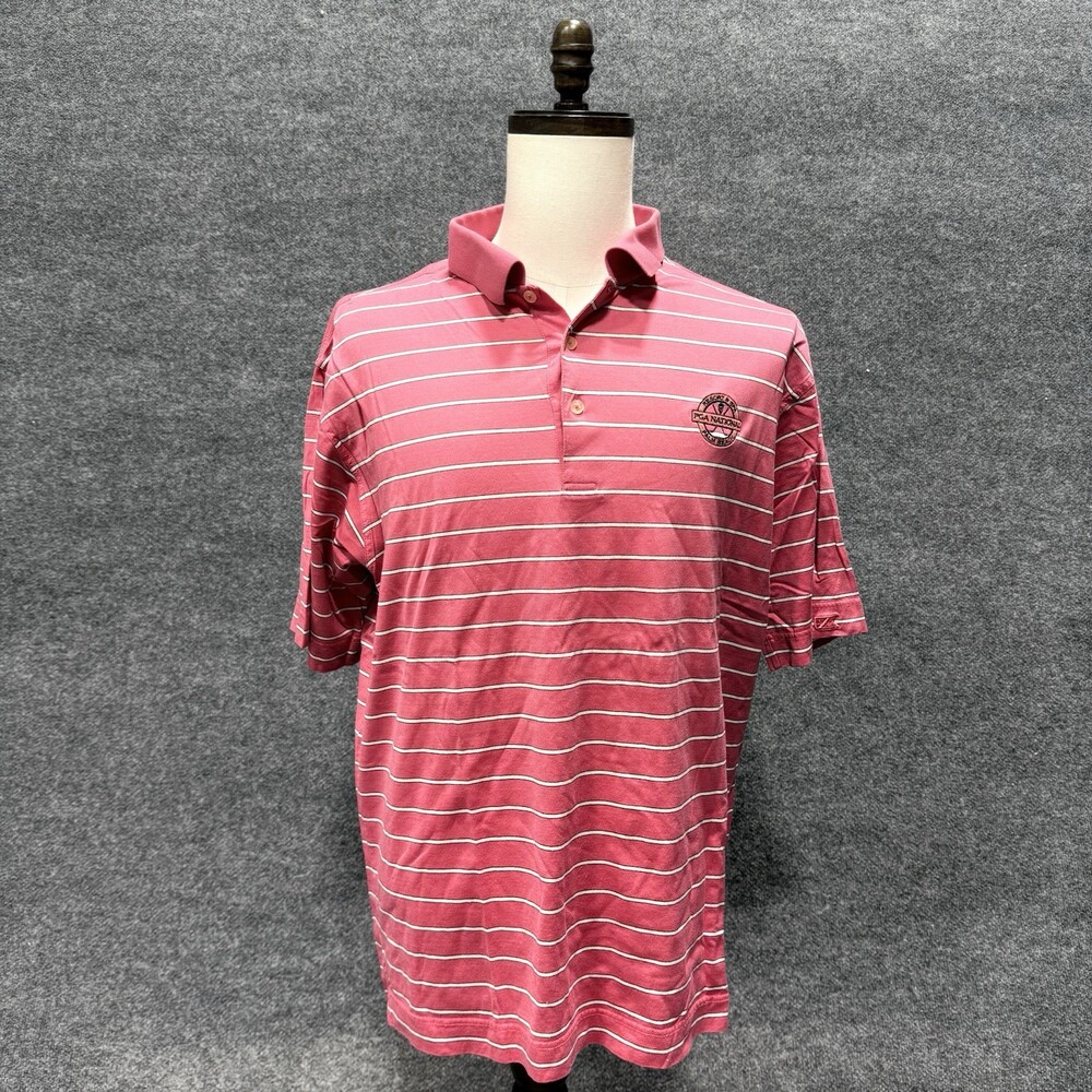 Cutter & Buck PGA National Golf Polo Shirt Mens L Pink Striped Short Sleeve
